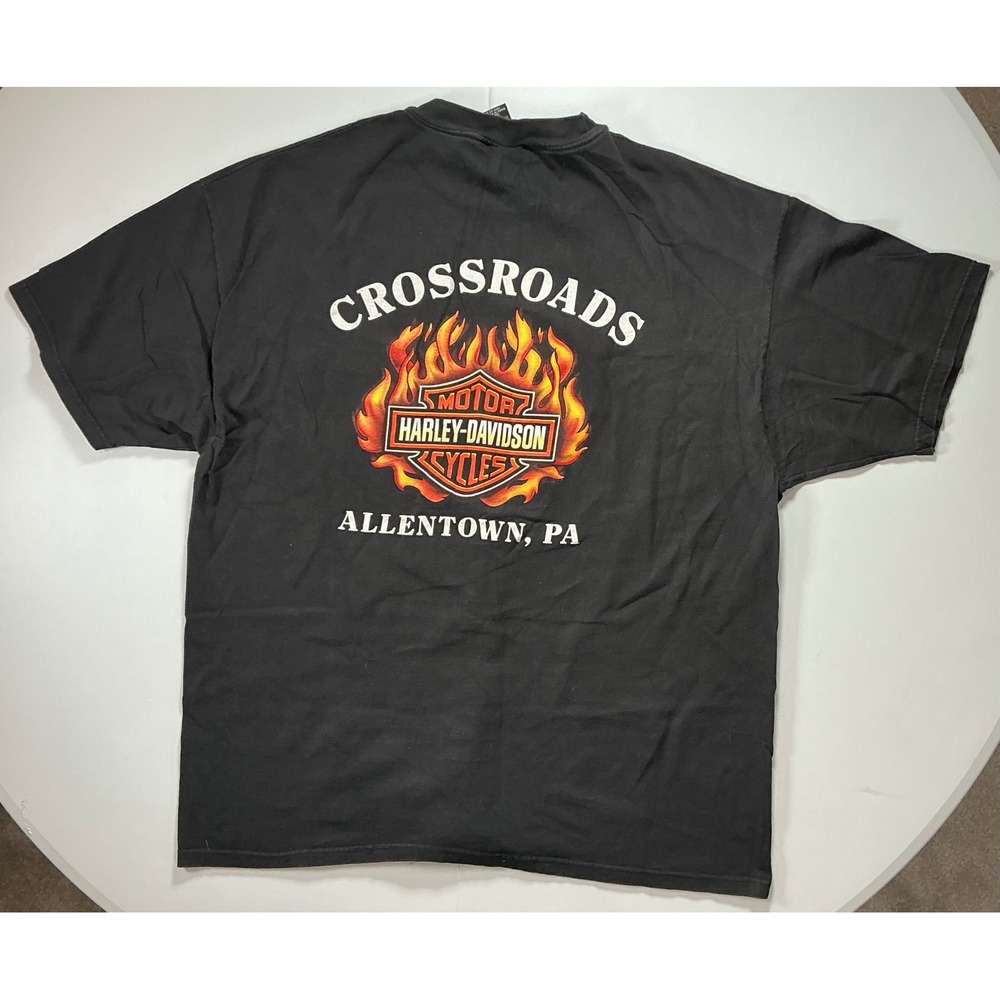 VTG USA Made Harley Davidson Flames Faded Briker Grunge Pocket T Shirt Mens 2XL
